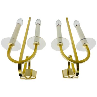 Brass and Glass Sconces, 1960s, Germany, Set of 2-PUK-975191