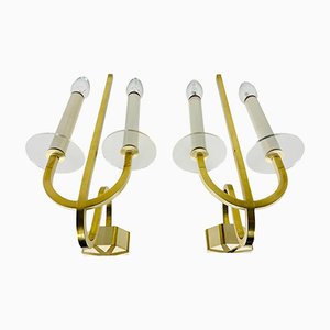 Brass and Glass Sconces, 1960s, Germany, Set of 2-PUK-975191