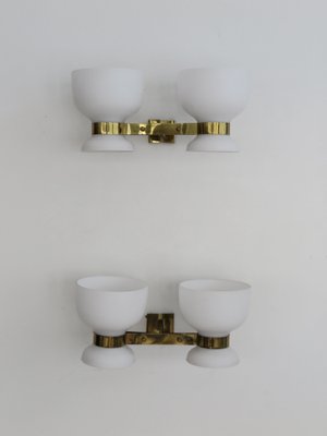 Brass and Glass Sconces from Stilnovo, Italy, 1950s, Set of 2-CC-1647368