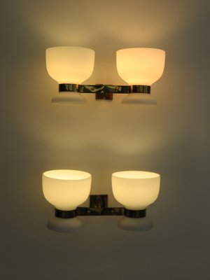 Brass and Glass Sconces from Stilnovo, Italy, 1950s, Set of 2-CC-1647368