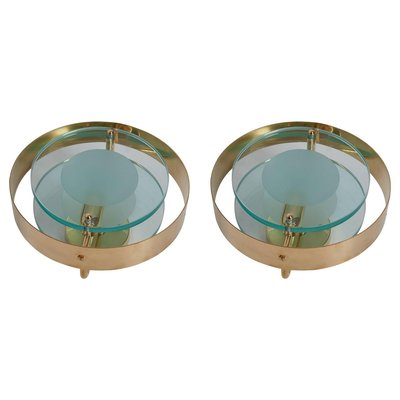 Brass and Glass Sconces in the Manner of Max Ingrand and Fontana Arte, Set of 2-VLZ-631906