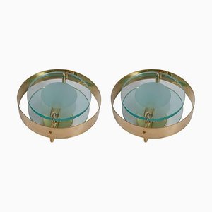 Brass and Glass Sconces in the Manner of Max Ingrand and Fontana Arte, Set of 2-VLZ-631906