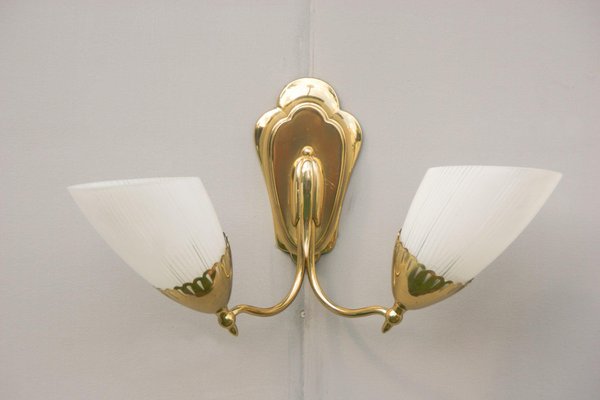 Brass and Glass Two-Arm Sconce, 1950s-DUM-982119