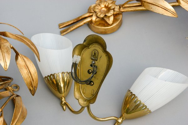 Brass and Glass Two-Arm Sconce, 1950s-DUM-982119