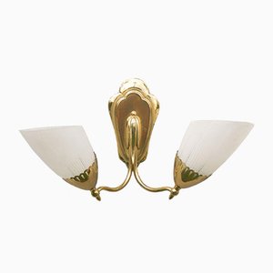 Brass and Glass Two-Arm Sconce, 1950s-DUM-982119