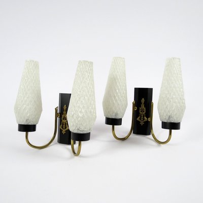 Brass and Glass Wall Lamps, 1950s, Set of 2-BH-1427831