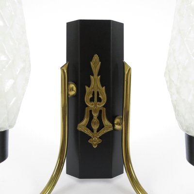 Brass and Glass Wall Lamps, 1950s, Set of 2-BH-1427831