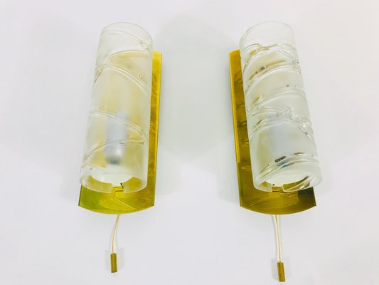 Brass and Glass Wall Lamps by Doria Leuchten Germany, 1960s, Set of 2-PUK-555438