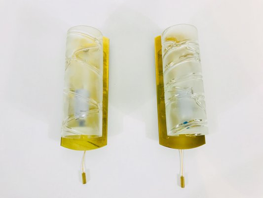 Brass and Glass Wall Lamps by Doria Leuchten Germany, 1960s, Set of 2-PUK-555438