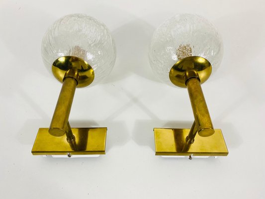 Brass and Glass Wall Lamps from Hillebrand, Germany, 1960s, Set of 2-PUK-808066