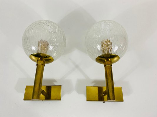 Brass and Glass Wall Lamps from Hillebrand, Germany, 1960s, Set of 2-PUK-808066