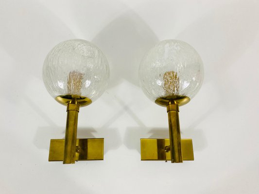 Brass and Glass Wall Lamps from Hillebrand, Germany, 1960s, Set of 2-PUK-808066