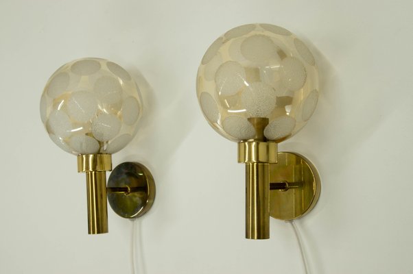 Brass and Glass Wall Lights, Denmark, 1970s, Set of 2-TZ-725059