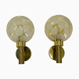 Brass and Glass Wall Lights, Denmark, 1970s, Set of 2-TZ-725059