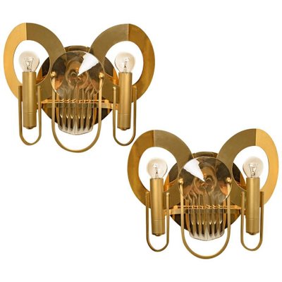 Brass and Glass Wall Sconces by Gaetano Sciolari, 1970s, Set of 2-VDW-884092