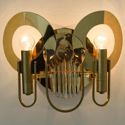 Brass and Glass Wall Sconces by Gaetano Sciolari, 1970s, Set of 2-VDW-884092