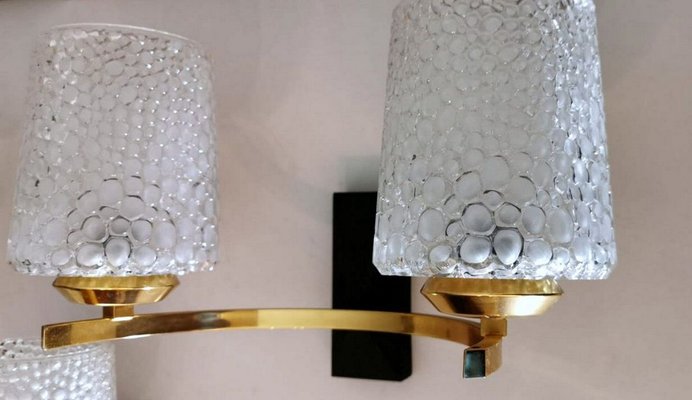 Brass and Half Crystal Sconces in the Style of Maison Arlus, 1957, Set of 3-QRS-821720