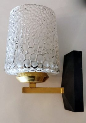 Brass and Half Crystal Sconces in the Style of Maison Arlus, 1957, Set of 3-QRS-821720