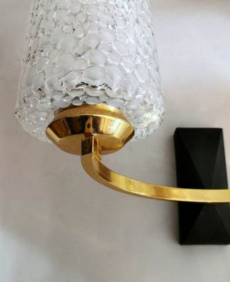 Brass and Half Crystal Sconces in the Style of Maison Arlus, 1957, Set of 3-QRS-821720