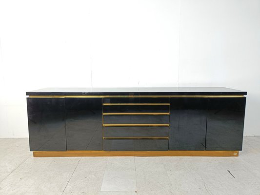 Brass and Lacquer Sideboard by Jean Claude Mahey, 1970s-IRH-1820612