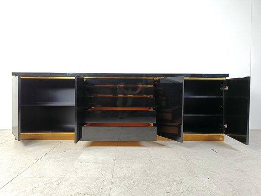 Brass and Lacquer Sideboard by Jean Claude Mahey, 1970s-IRH-1820612