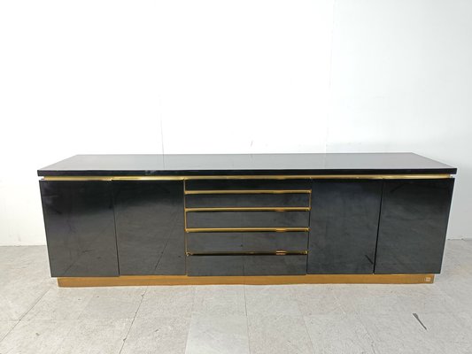 Brass and Lacquer Sideboard by Jean Claude Mahey, 1970s-IRH-1820612