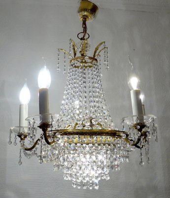 Brass and Lead Crystal Chandelier from Palwa, 1950s-NGU-1819526