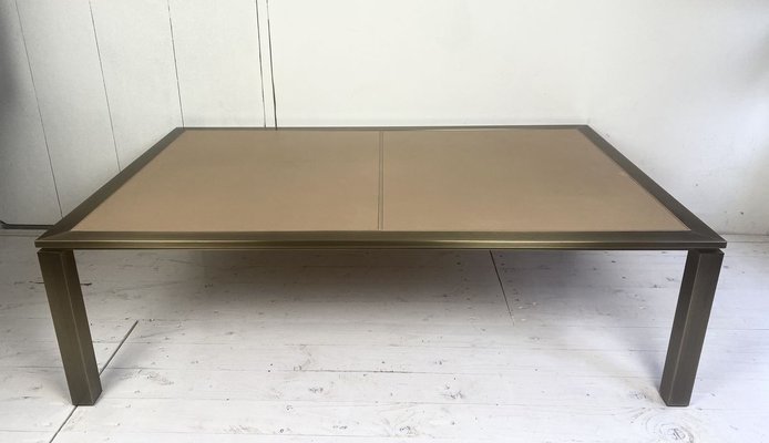 Brass and Leather Coffee Table from Solmet, Italy, 1980s-WZZ-826362