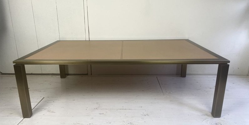 Brass and Leather Coffee Table from Solmet, Italy, 1980s-WZZ-826362