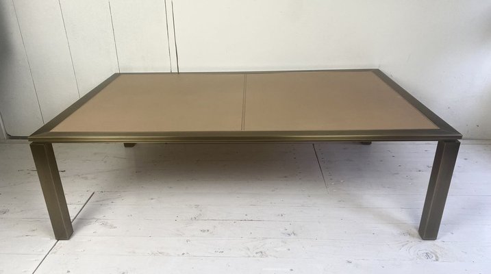 Brass and Leather Coffee Table from Solmet, Italy, 1980s-WZZ-826362