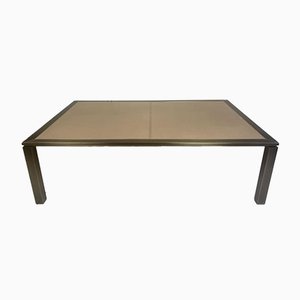 Brass and Leather Coffee Table from Solmet, Italy, 1980s-WZZ-826362