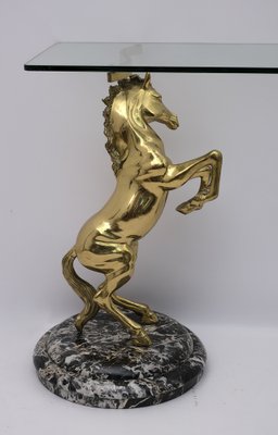 Brass and Marble Base Console Table with Horses, Italy, 1970-FER-970017