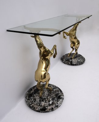 Brass and Marble Base Console Table with Horses, Italy, 1970-FER-970017