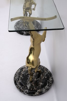 Brass and Marble Base Console Table with Horses, Italy, 1970-FER-970017