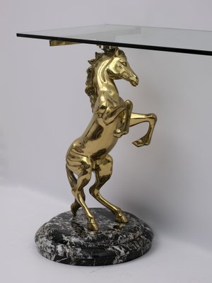 Brass and Marble Base Console Table with Horses, Italy, 1970-FER-970017