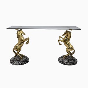 Brass and Marble Base Console Table with Horses, Italy, 1970-FER-970017