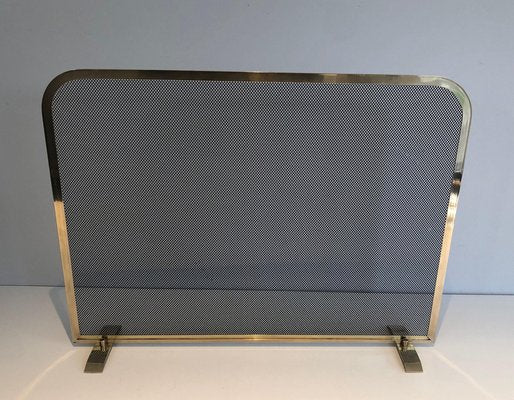 Brass and Mesh Fire Screen, 1970s-BA-1481495