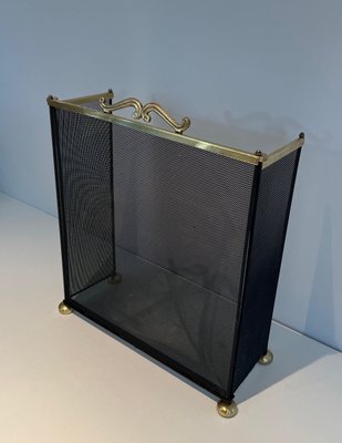 Brass and Mesh Fire Screen, 1970s-BA-1483484