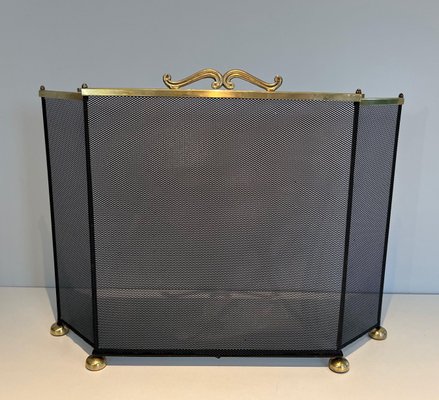 Brass and Mesh Fire Screen, 1970s-BA-1483484