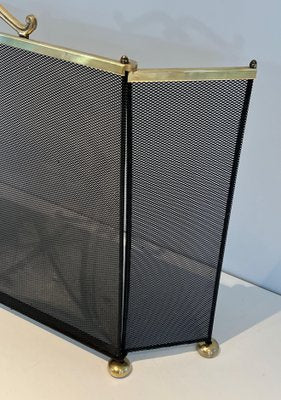 Brass and Mesh Fire Screen, 1970s-BA-1483484