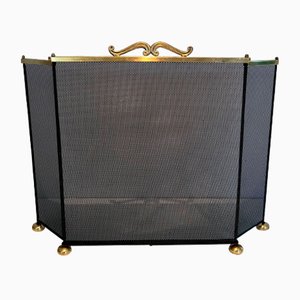 Brass and Mesh Fire Screen, 1970s-BA-1483484