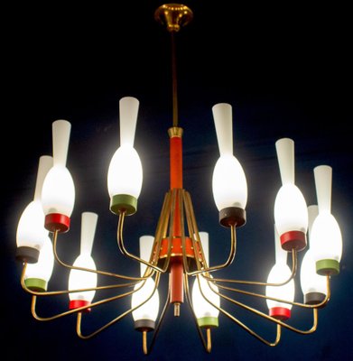 Brass and Murano Glass Chandelier from Stilnovo, Italy, 1950s-MBH-1060746