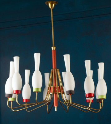 Brass and Murano Glass Chandelier from Stilnovo, Italy, 1950s-MBH-1060746