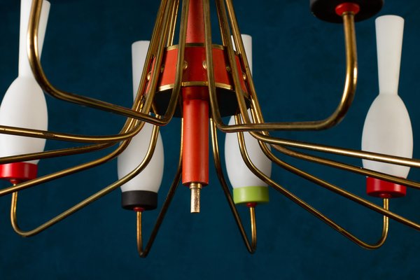 Brass and Murano Glass Chandelier from Stilnovo, Italy, 1950s-MBH-1060746