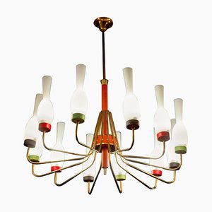 Brass and Murano Glass Chandelier from Stilnovo, Italy, 1950s-MBH-1060746