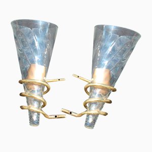 Brass and Murano Glass Wall Lamps, Italy, 1970s, Set of 2-EH-1374813