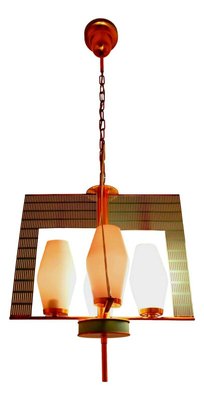 Brass and Opal Glass Chandelier by Mathieu Matégot, 1960s-FIP-1196283