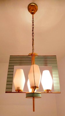 Brass and Opal Glass Chandelier by Mathieu Matégot, 1960s-FIP-1196283