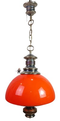 Brass and Opaline Glass Ceiling Light, 1950s-ZVO-1442205