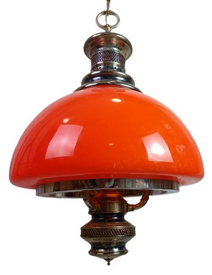 Brass and Opaline Glass Ceiling Light, 1950s-ZVO-1442205